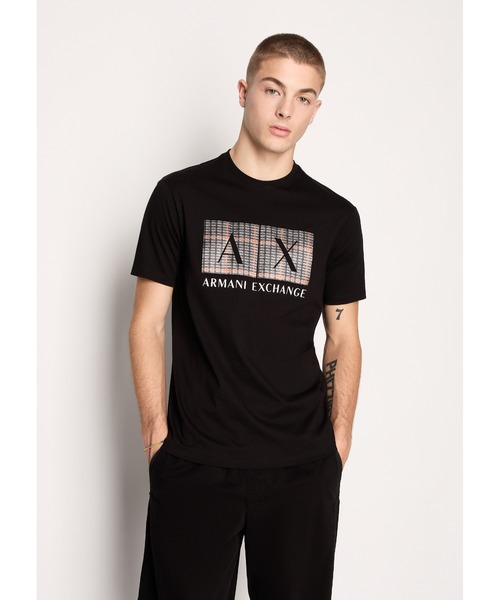 【セール】【A|X アルマーニ エクスチェンジ】チェックパターンAXロゴ 半袖クルーネックTシャツ/REGULAR（Tシャツ/カットソー）｜ARMANI EXCHANGE（アルマーニエクスチェンジ）