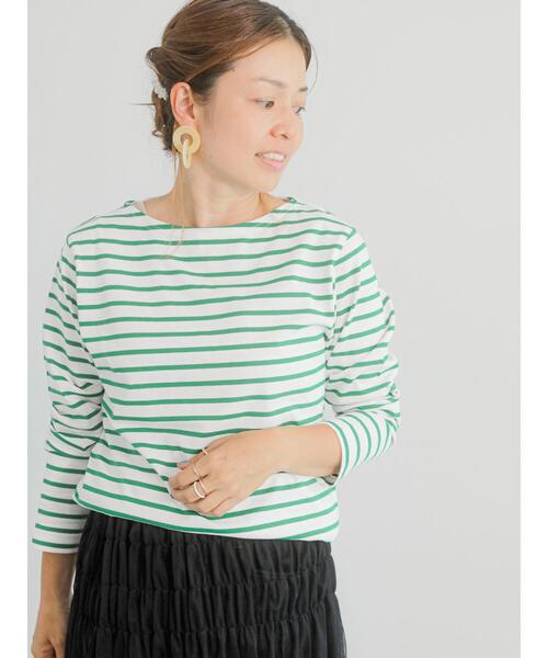 Lugnoncure（ルノンキュール）の「ボーダーTシャツ（Tシャツ/カットソー・レディース・オフホワイト/グリーン/ネイビー/モカ・F）」の3枚目の写真