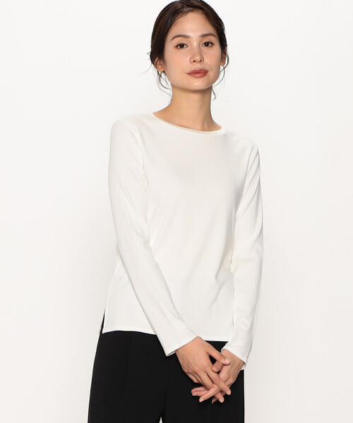 COMME CA ISM(コムサイズム)の「前後2way リブ ロンT(Tシャツ/カットソー・レディース・ホワイト/ライトグレー/ブラック/モカ・MEDIUM/LARGE)」の6枚目の写真