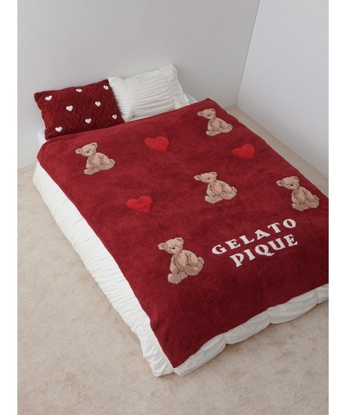 gelato pique Sleep（ジェラートピケスリープ）の「【Sleep】【HOLIDAY】ベアジャガードマルチカバー（寝具・レディース・オフホワイト/レッド・FREE）」の3枚目の写真