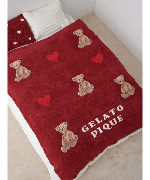 gelato pique Sleep（ジェラートピケスリープ）の「【Sleep】【HOLIDAY】ベアジャガードマルチカバー（寝具・レディース・オフホワイト/レッド・FREE）」の4枚目の写真