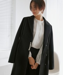 RUIRUE BOUTIQUE（ルイルエブティック）の「2way ｜ 【ウール調/ニットメルトン・ウーリーストレッチ】パールデザインチェスターコート ｜ レディース アウター 羽織 体型カバー 保温 暖かい ロングコート チェスターコート パール（チェスターコート）」