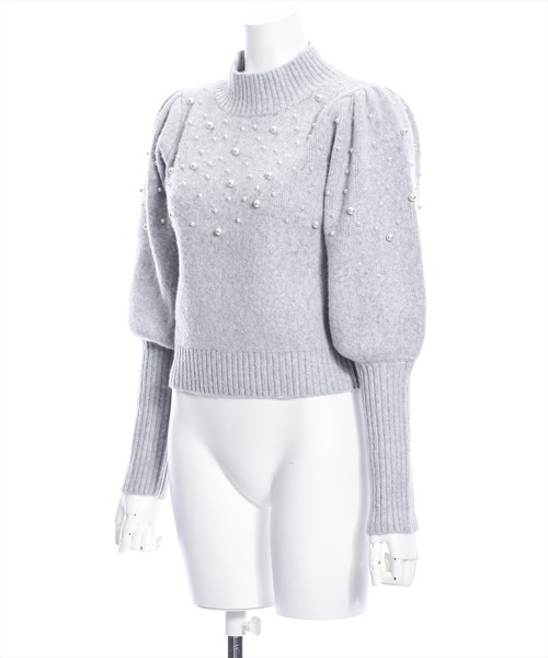 clear（クリア）の「パフスリーブパールニットトップス（ニット/セーター・レディース・アイボリー/ブラック/グレー・F）」の4枚目の写真