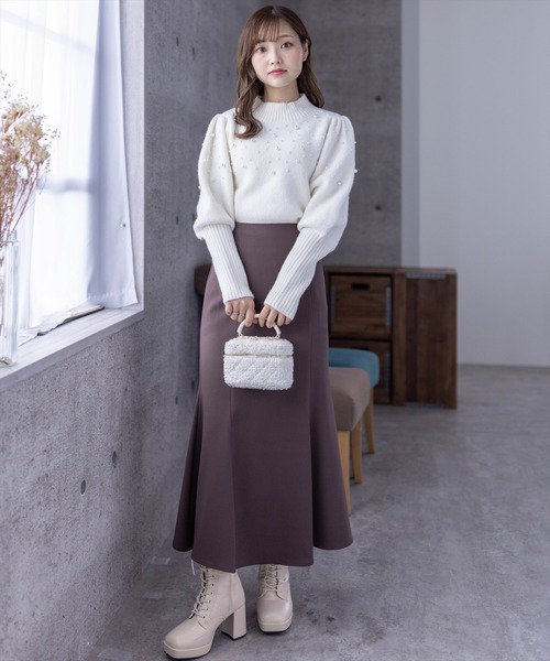 clear（クリア）の「パフスリーブパールニットトップス（ニット/セーター・レディース・アイボリー/ブラック/グレー・F）」の12枚目の写真