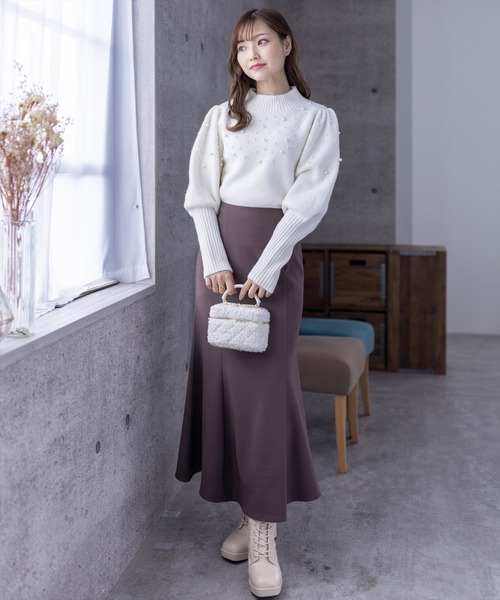 clear（クリア）の「パフスリーブパールニットトップス（ニット/セーター・レディース・アイボリー/ブラック/グレー・F）」の13枚目の写真