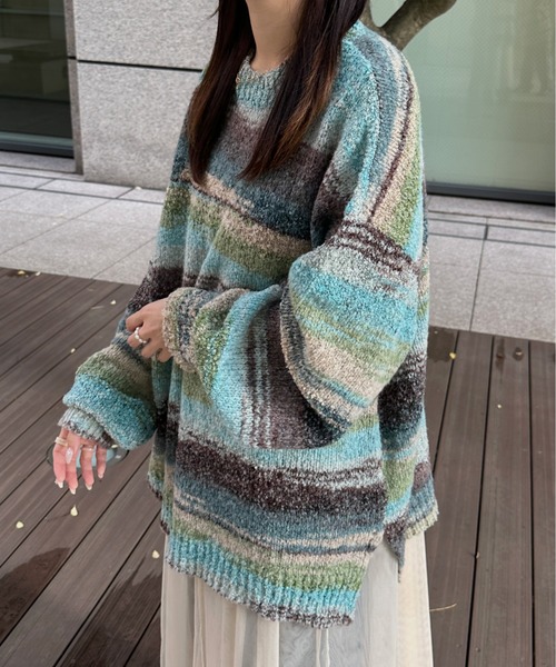 kutir（クティール）の「グラデーションミックスニットプルオーバー（ニット/セーター・レディース・ブルー系その他/カーキ/サックスブルー/イエロー系その他・FREE）」の5枚目の写真