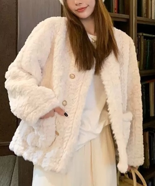 Sibra（シブラ）の「シャギージャケット（ノーカラーコート・レディース・アイボリー/ホワイト・M）」の13枚目の写真