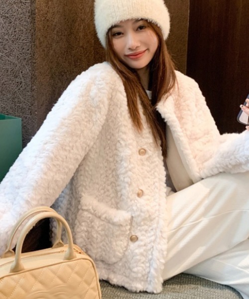 Sibra（シブラ）の「シャギージャケット（ノーカラーコート・レディース・アイボリー/ホワイト・M）」の14枚目の写真