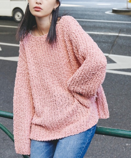 Auntie Rosa Holiday（アンティローザホリデー）の「ミックスヤーンルーズニット（ニット/セーター・レディース・ピンク/グレー/ホワイト・FREE）」の4枚目の写真