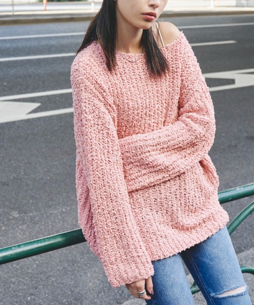 Auntie Rosa Holiday（アンティローザホリデー）の「ミックスヤーンルーズニット（ニット/セーター・レディース・ピンク/グレー/ホワイト・FREE）」の5枚目の写真