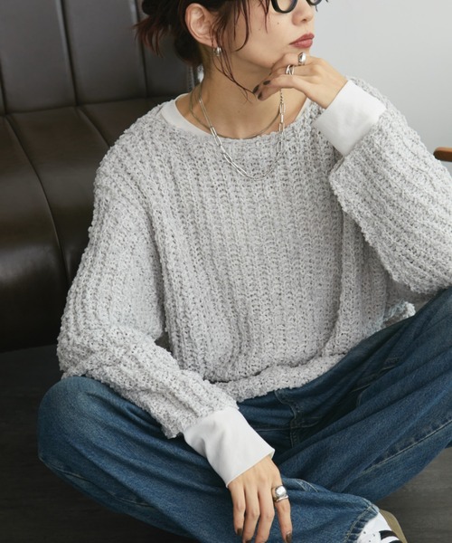 Auntie Rosa Holiday（アンティローザホリデー）の「ミックスヤーンルーズニット（ニット/セーター・レディース・ピンク/グレー/ホワイト・FREE）」の6枚目の写真