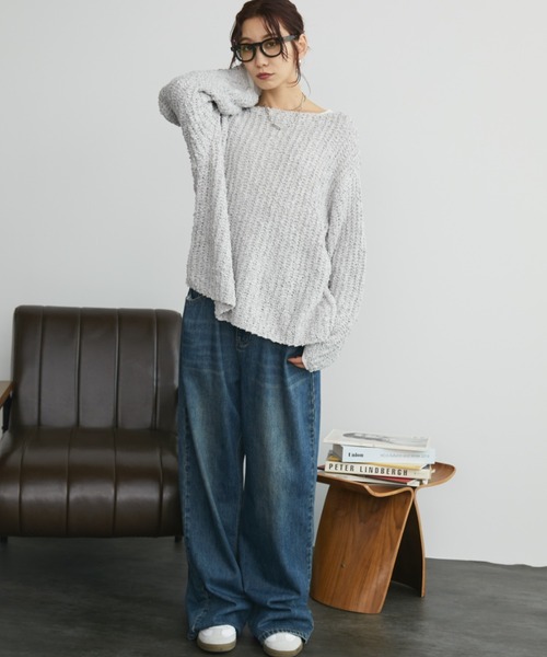 Auntie Rosa Holiday（アンティローザホリデー）の「ミックスヤーンルーズニット（ニット/セーター・レディース・ピンク/グレー/ホワイト・FREE）」の12枚目の写真