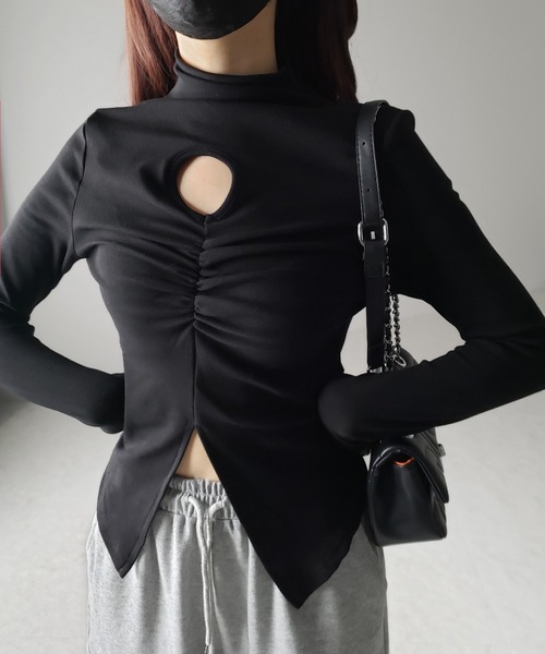 me+em select（ミームセレクト）の「【  裏起毛 】カットアウトシャーリングスリットリブトップス（Tシャツ/カットソー・レディース・グレー/アイボリー/ブラック・FREE）」の9枚目の写真