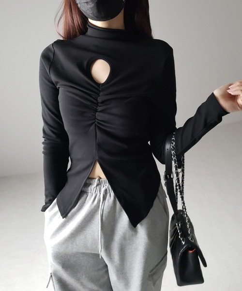 me+em select（ミームセレクト）の「【  裏起毛 】カットアウトシャーリングスリットリブトップス（Tシャツ/カットソー・レディース・グレー/アイボリー/ブラック・FREE）」の11枚目の写真