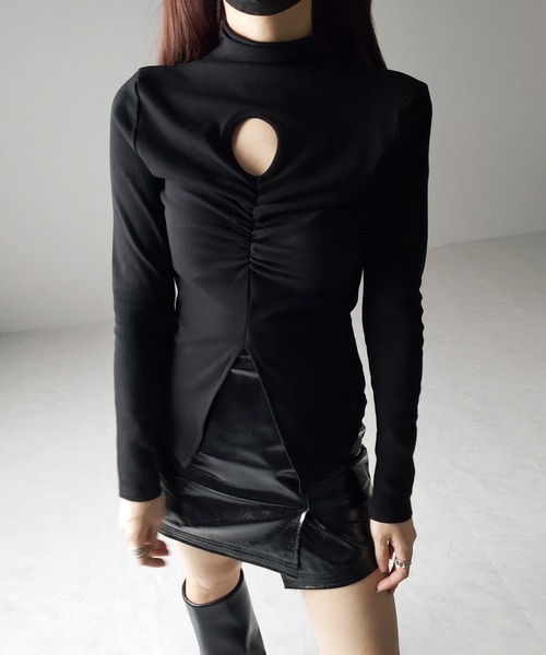 me+em select（ミームセレクト）の「【  裏起毛 】カットアウトシャーリングスリットリブトップス（Tシャツ/カットソー・レディース・グレー/アイボリー/ブラック・FREE）」の12枚目の写真