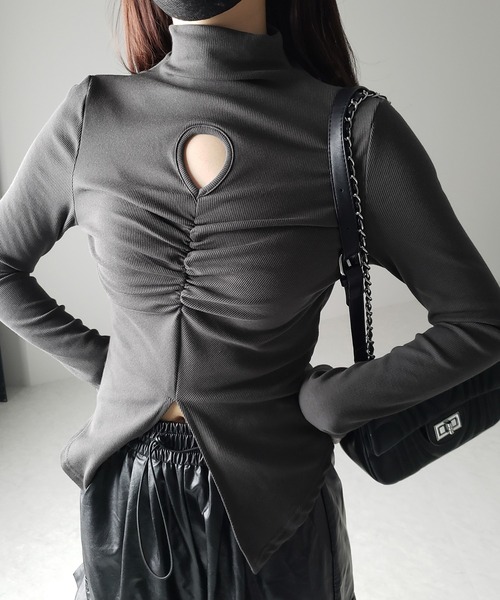 me+em select（ミームセレクト）の「【  裏起毛 】カットアウトシャーリングスリットリブトップス（Tシャツ/カットソー・レディース・グレー/アイボリー/ブラック・FREE）」の20枚目の写真