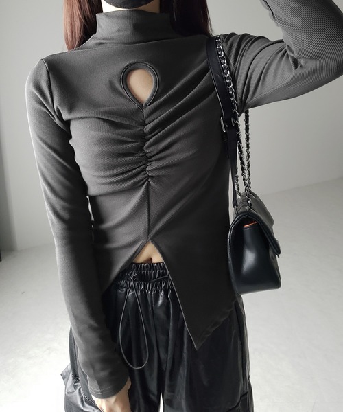 me+em select（ミームセレクト）の「【  裏起毛 】カットアウトシャーリングスリットリブトップス（Tシャツ/カットソー・レディース・グレー/アイボリー/ブラック・FREE）」の21枚目の写真