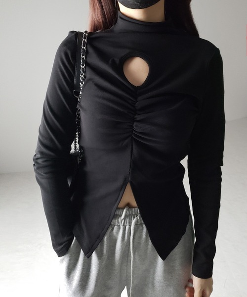 me+em select（ミームセレクト）の「【  裏起毛 】カットアウトシャーリングスリットリブトップス（Tシャツ/カットソー・レディース・グレー/アイボリー/ブラック・FREE）」の8枚目の写真