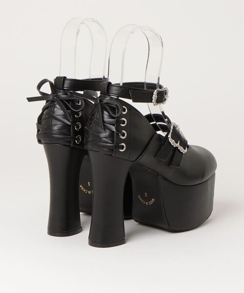 LOVEHUNTER(ラブハンター)の「LOVE HUNTER / 軽量厚底 11.5cmチャンキーヒール バックリボンストラップパンプス(1645)(パンプス・レディース・ブラック/ブラック系その他/ホワイト・M/L/LL/S/SS)」の10枚目の写真