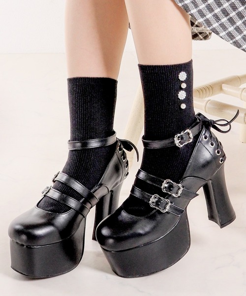 【セール】厚底 バックボンデージレースアップ アンティークバックル スクエアシューズ(1645)/Love Hunter（スリッポン）｜LOVEHUNTER（ラブハンター）