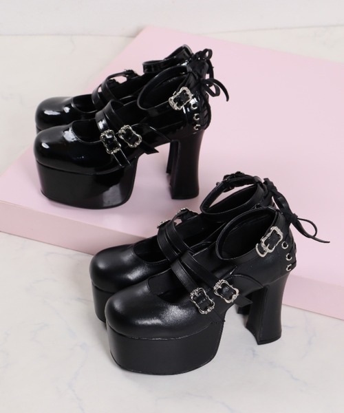 LOVEHUNTER(ラブハンター)の「LOVE HUNTER / 軽量厚底 11.5cmチャンキーヒール バックリボンストラップパンプス(1645)(パンプス・レディース・ブラック/ブラック系その他/ホワイト・M/L/LL/S/SS)」の7枚目の写真