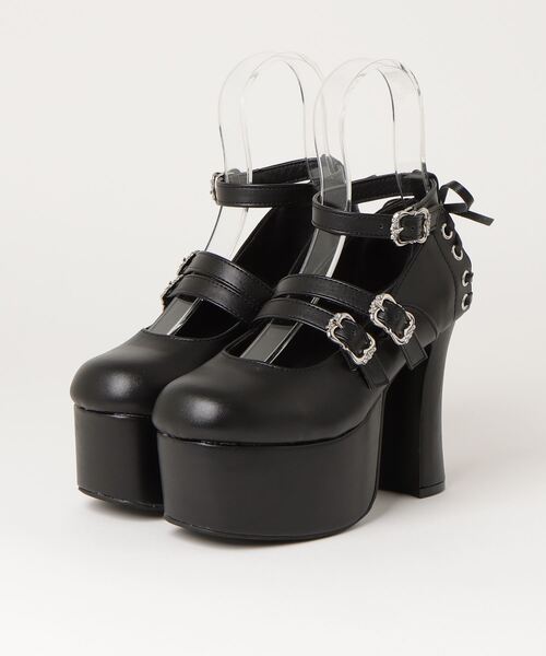LOVEHUNTER(ラブハンター)の「LOVE HUNTER / 軽量厚底 11.5cmチャンキーヒール バックリボンストラップパンプス(1645)(パンプス・レディース・ブラック/ブラック系その他/ホワイト・M/L/LL/S/SS)」の6枚目の写真