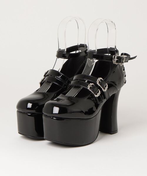 LOVEHUNTER(ラブハンター)の「LOVE HUNTER / 軽量厚底 11.5cmチャンキーヒール バックリボンストラップパンプス(1645)(パンプス・レディース・ブラック/ブラック系その他/ホワイト・M/L/LL/S/SS)」の5枚目の写真