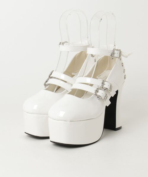 LOVEHUNTER(ラブハンター)の「LOVE HUNTER / 軽量厚底 11.5cmチャンキーヒール バックリボンストラップパンプス(1645)(パンプス・レディース・ブラック/ブラック系その他/ホワイト・M/L/LL/S/SS)」の13枚目の写真