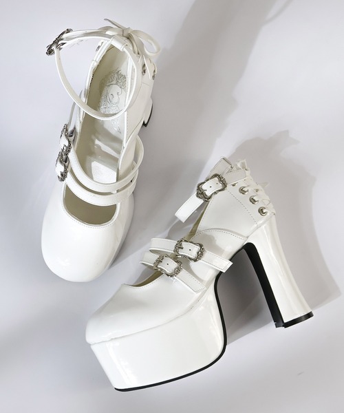 LOVEHUNTER(ラブハンター)の「LOVE HUNTER / 軽量厚底 11.5cmチャンキーヒール バックリボンストラップパンプス(1645)(パンプス・レディース・ブラック/ブラック系その他/ホワイト・M/L/LL/S/SS)」の12枚目の写真