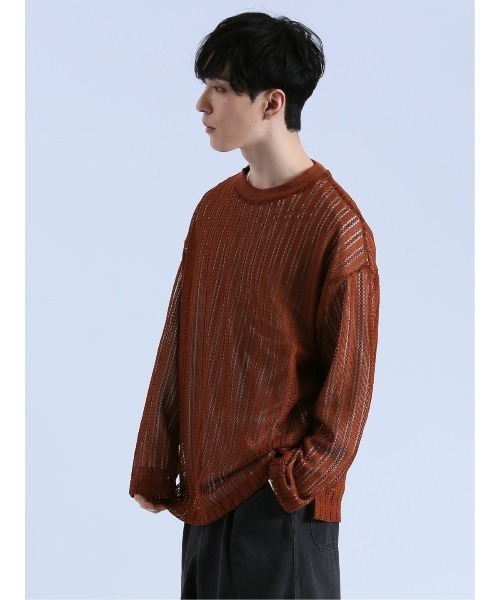 semantic design（セマンティックデザイン）の「アンサンブル 2枚 セット メンズ メッシュ Tシャツ & 無地 Tシャツ ゆったり オーバーサイズ （アンサンブル・メンズ・ベージュ/ブラウン・MEDIUM/LARGE）」の3枚目の写真