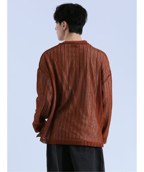 semantic design（セマンティックデザイン）の「アンサンブル 2枚 セット メンズ メッシュ Tシャツ & 無地 Tシャツ ゆったり オーバーサイズ （アンサンブル・メンズ・ベージュ/ブラウン・MEDIUM/LARGE）」の4枚目の写真