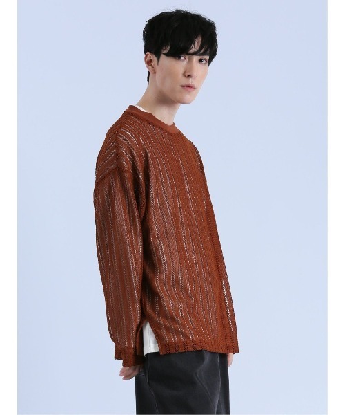 semantic design（セマンティックデザイン）の「アンサンブル 2枚 セット メンズ メッシュ Tシャツ & 無地 Tシャツ ゆったり オーバーサイズ （アンサンブル・メンズ・ベージュ/ブラウン・MEDIUM/LARGE）」の5枚目の写真