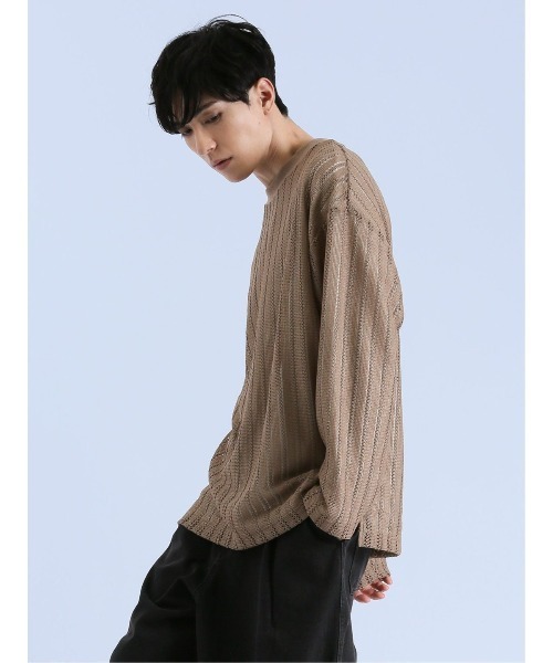 semantic design（セマンティックデザイン）の「アンサンブル 2枚 セット メンズ メッシュ Tシャツ & 無地 Tシャツ ゆったり オーバーサイズ （アンサンブル・メンズ・ベージュ/ブラウン・MEDIUM/LARGE）」の11枚目の写真