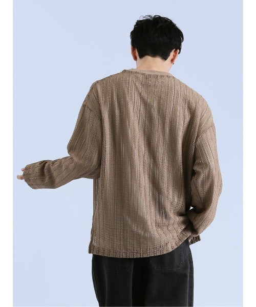 semantic design（セマンティックデザイン）の「アンサンブル 2枚 セット メンズ メッシュ Tシャツ & 無地 Tシャツ ゆったり オーバーサイズ （アンサンブル・メンズ・ベージュ/ブラウン・MEDIUM/LARGE）」の12枚目の写真