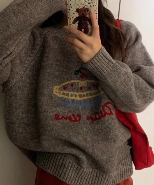 Sibra(シブラ)の「ししゅうニットプルオーバー(ニット/セーター・レディース・グリーン/ホワイト/ブラック/グレー/ピンク・M)」の16枚目の写真