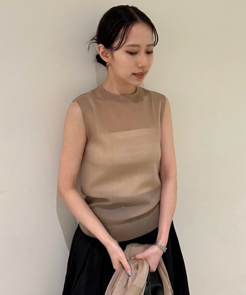 Mila Owen（ミラオーウェン）の「アンサンブルノースリシアーリブニットプルオーバー（Tシャツ/カットソー・レディース・イエロー/ベージュ/ピンク/チャコールグレー・0/1）」の3枚目の写真