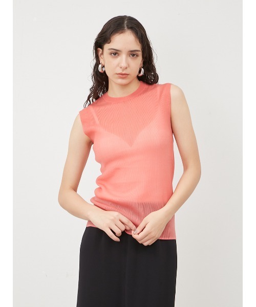 Mila Owen（ミラオーウェン）の「アンサンブルノースリシアーリブニットプルオーバー（Tシャツ/カットソー・レディース・イエロー/ベージュ/ピンク/チャコールグレー・0/1）」の4枚目の写真