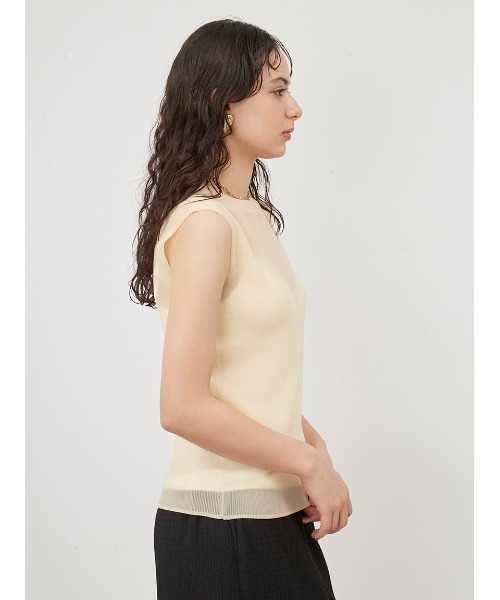 Mila Owen（ミラオーウェン）の「アンサンブルノースリシアーリブニットプルオーバー（Tシャツ/カットソー・レディース・イエロー/ベージュ/ピンク/チャコールグレー・0/1）」の7枚目の写真