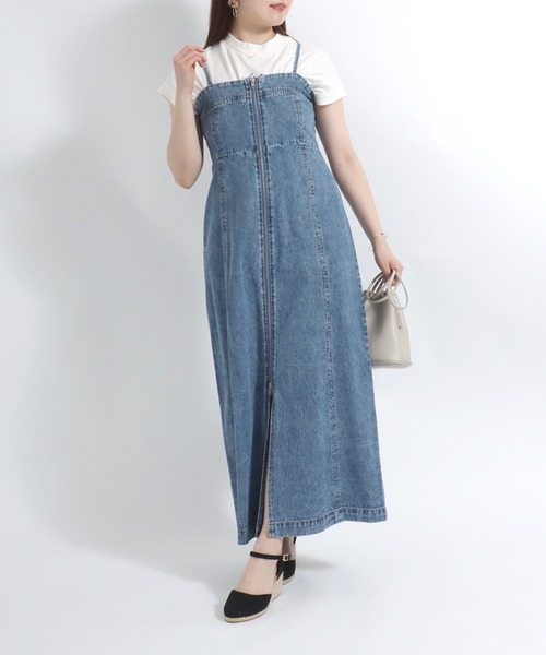 Salong hameu（サロン ハミュー）の「フロントジップ デニムキャミワンピース/ロングスカート レディース（ジャンパースカート・レディース・インディゴブルー/ブラック系その他/ケミカルウォッシュ・M/L）」の3枚目の写真