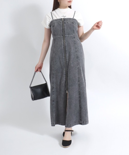 Salong hameu（サロン ハミュー）の「フロントジップ デニムキャミワンピース/ロングスカート レディース（ジャンパースカート・レディース・インディゴブルー/ブラック系その他/ケミカルウォッシュ・M/L）」の8枚目の写真