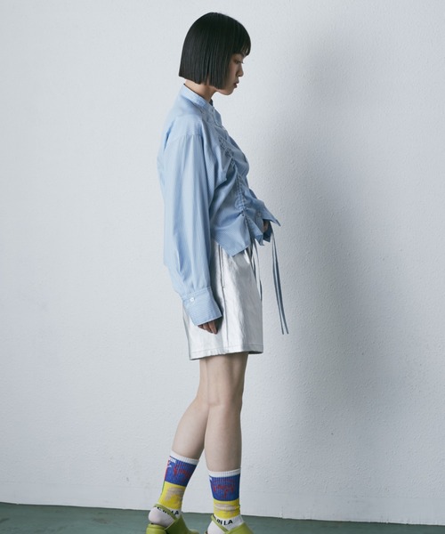 ROSE BUD（ローズバッド）の「ドロストシャツ（シャツ/ブラウス・レディース・ブルー/ホワイト・FREE）」の6枚目の写真