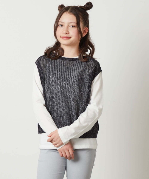 a.v.v（アーヴェヴェ）の「[140-150]【2点セット】メッシュベストセット（ニット/セーター・キッズ・ライトグレー/ホワイト/ブラック・150/140）」の3枚目の写真