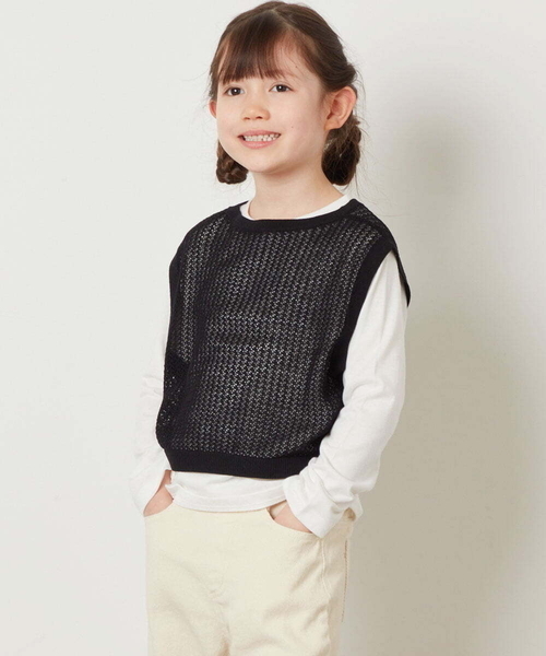 a.v.v（アーヴェヴェ）の「[140-150]【2点セット】メッシュベストセット（ニット/セーター・キッズ・ライトグレー/ホワイト/ブラック・150/140）」の2枚目の写真