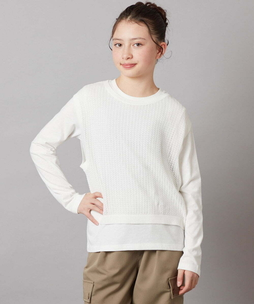 a.v.v（アーヴェヴェ）の「[140-150]【2点セット】メッシュベストセット（ニット/セーター・キッズ・ライトグレー/ホワイト/ブラック・150/140）」の4枚目の写真