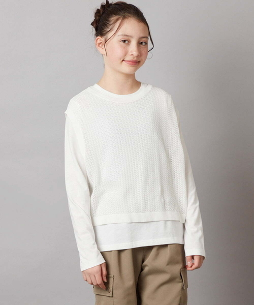 a.v.v（アーヴェヴェ）の「[140-150]【2点セット】メッシュベストセット（ニット/セーター・キッズ・ライトグレー/ホワイト/ブラック・150/140）」の6枚目の写真