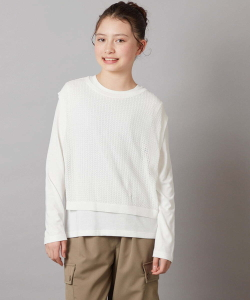 a.v.v（アーヴェヴェ）の「[140-150]【2点セット】メッシュベストセット（ニット/セーター・キッズ・ライトグレー/ホワイト/ブラック・150/140）」の7枚目の写真