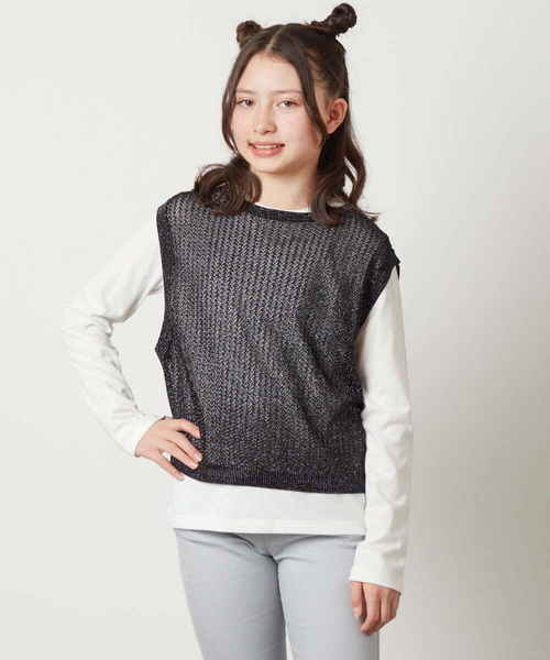 a.v.v（アーヴェヴェ）の「[140-150]【2点セット】メッシュベストセット（ニット/セーター・キッズ・ライトグレー/ホワイト/ブラック・150/140）」の15枚目の写真
