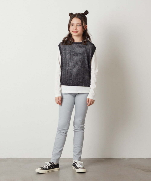 a.v.v（アーヴェヴェ）の「[140-150]【2点セット】メッシュベストセット（ニット/セーター・キッズ・ライトグレー/ホワイト/ブラック・150/140）」の17枚目の写真