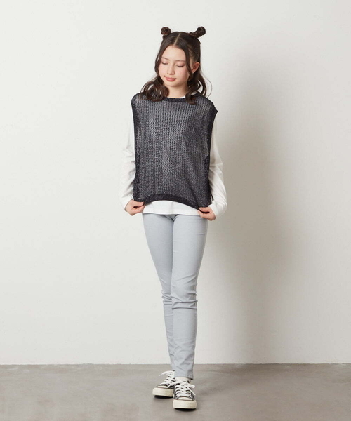 a.v.v（アーヴェヴェ）の「[140-150]【2点セット】メッシュベストセット（ニット/セーター・キッズ・ライトグレー/ホワイト/ブラック・150/140）」の18枚目の写真