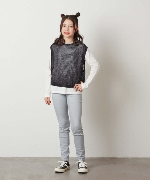 a.v.v（アーヴェヴェ）の「[140-150]【2点セット】メッシュベストセット（ニット/セーター・キッズ・ライトグレー/ホワイト/ブラック・150/140）」の19枚目の写真